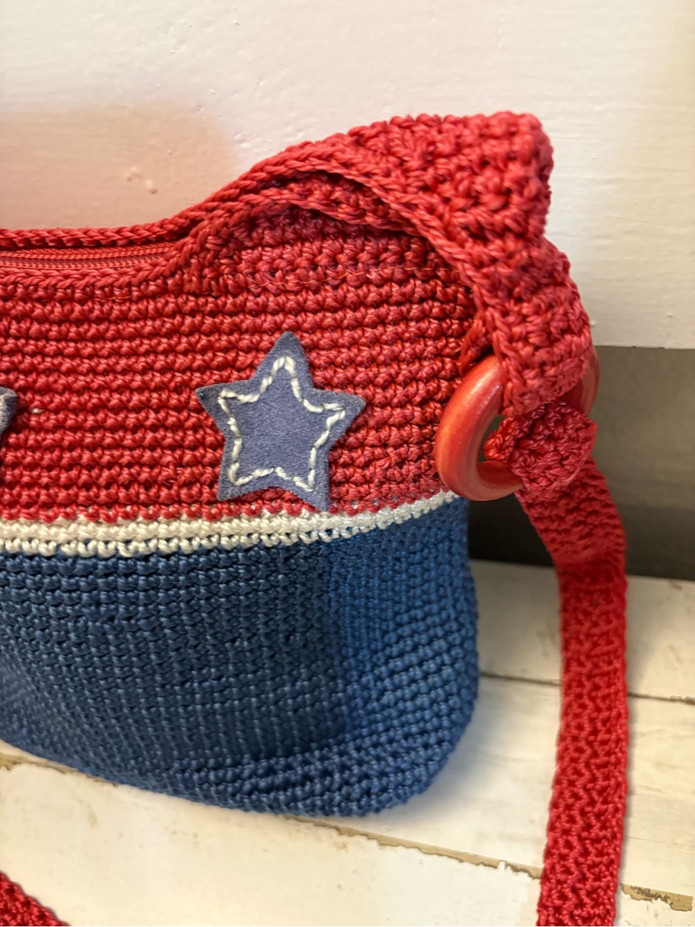 Casual Red and Blue Star Crochet Shoulder Bag - Picture 4 of 5